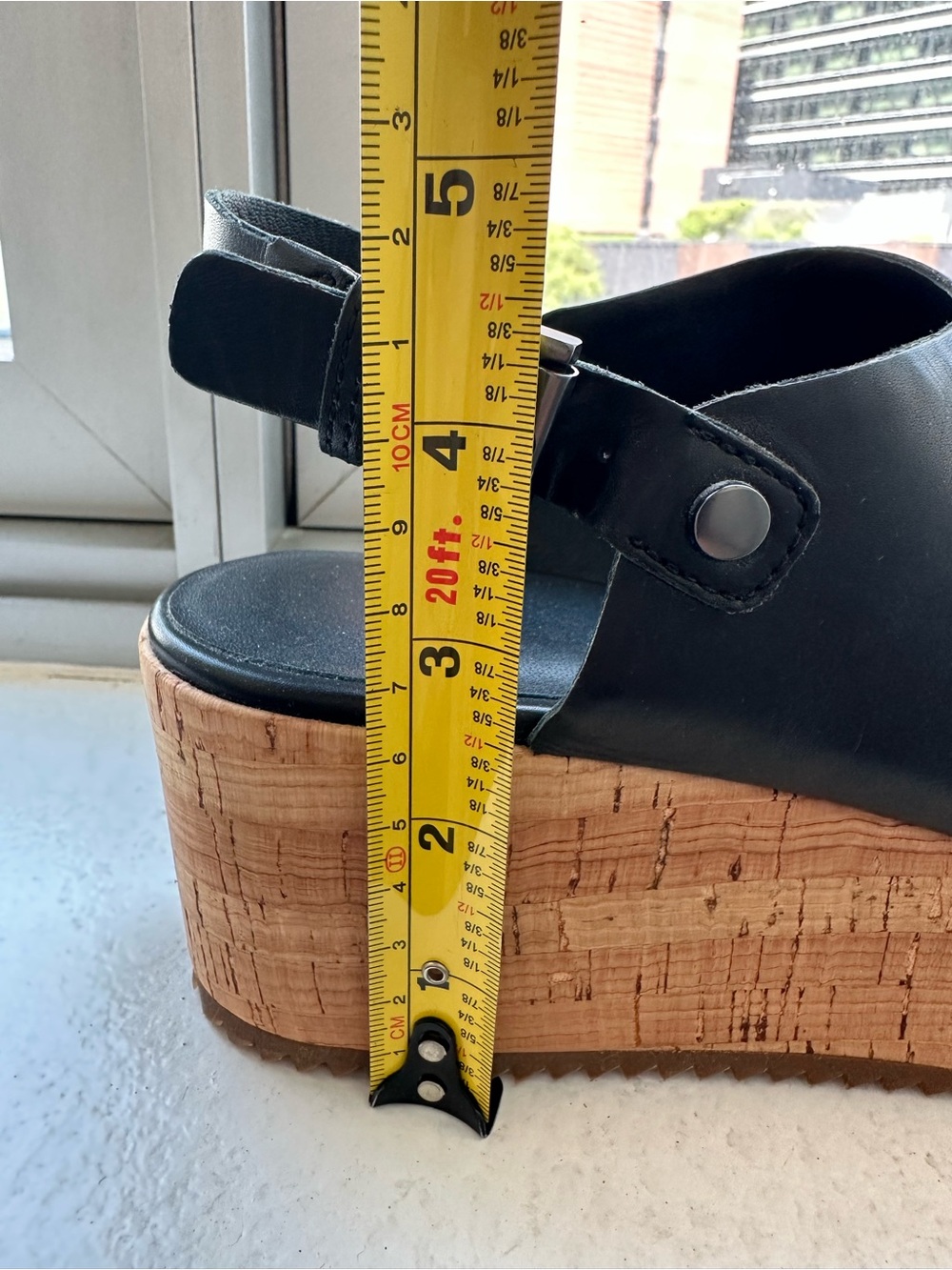 Eileen Fisher - Black Leather / Cork Platform Wedge Sandals - 7 1/2 - Picture 10 of 15